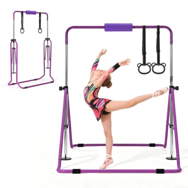 VEVOR Gymnastikstange für Kinder mit 63,5 kg Tragkraft, Klappbares Turnreck mit Turnringen, Lila