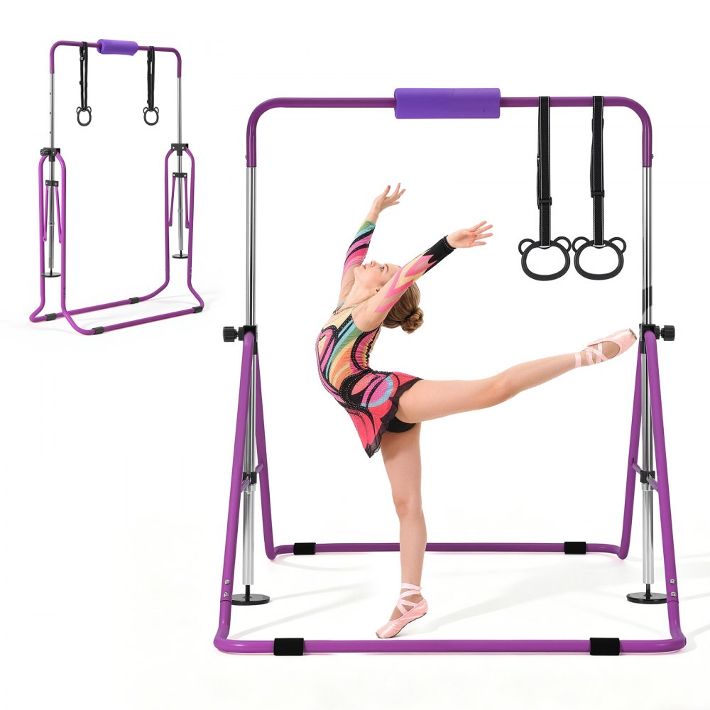VEVOR Gymnastikstange für Kinder mit 63,5 kg Tragkraft, Klappbares Turnreck mit Turnringen, Lila
