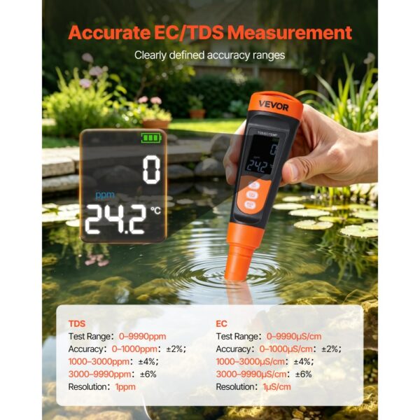 VEVOR TDS-Messgerät, Messbereich 0–9990 ppm, Digitales Wassermessgerät mit Automatischer Zeitregelung – Bild 2