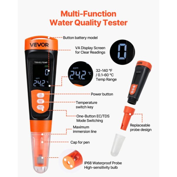 VEVOR TDS-Messgerät, Messbereich 0–9990 ppm, Digitales Wassermessgerät mit Automatischer Zeitregelung – Bild 4