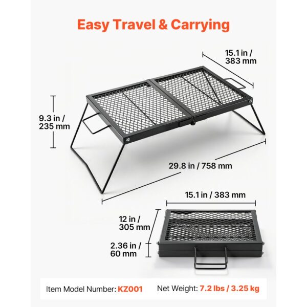 VEVOR Klappbarer Grillrost für Lagerfeuer 758 x 383 x 235 mm Campinggrill, Camping und Garten – Bild 2