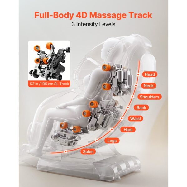 VEVOR Massagesessel, 4D-Zero-Gravity-Relaxsessel mit Ausziehbarer Fußstütze, Heizfunktion für Taille & Beine – Bild 2