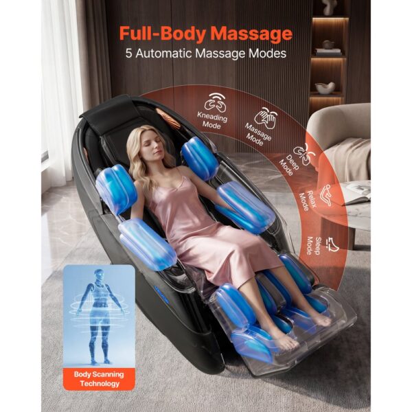 VEVOR Massagesessel, 4D-Zero-Gravity-Relaxsessel mit Ausziehbarer Fußstütze, Heizfunktion für Taille & Beine – Bild 3