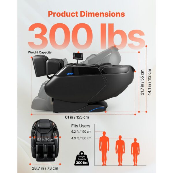 VEVOR Massagesessel, 4D-Zero-Gravity-Relaxsessel mit Ausziehbarer Fußstütze, Heizfunktion für Taille & Beine – Bild 4