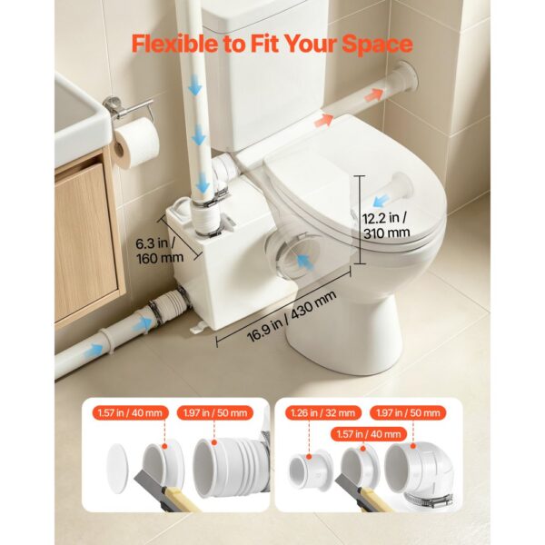 VEVOR Fäkalienhebeanlage 800 W 12000 L/h 10 m Förderhöhe mit 4 Einlässen, WC, Waschküche und Küche – Bild 2