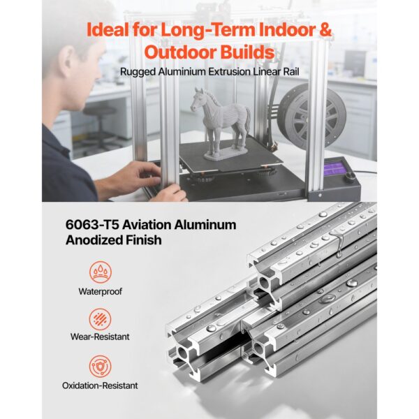 VEVOR 2020 Aluminium Profile 6 Stk. 2 m, Hochfestes Strangpressprofil, Aluminiumschiene für 3D-Druckerteile – Bild 2