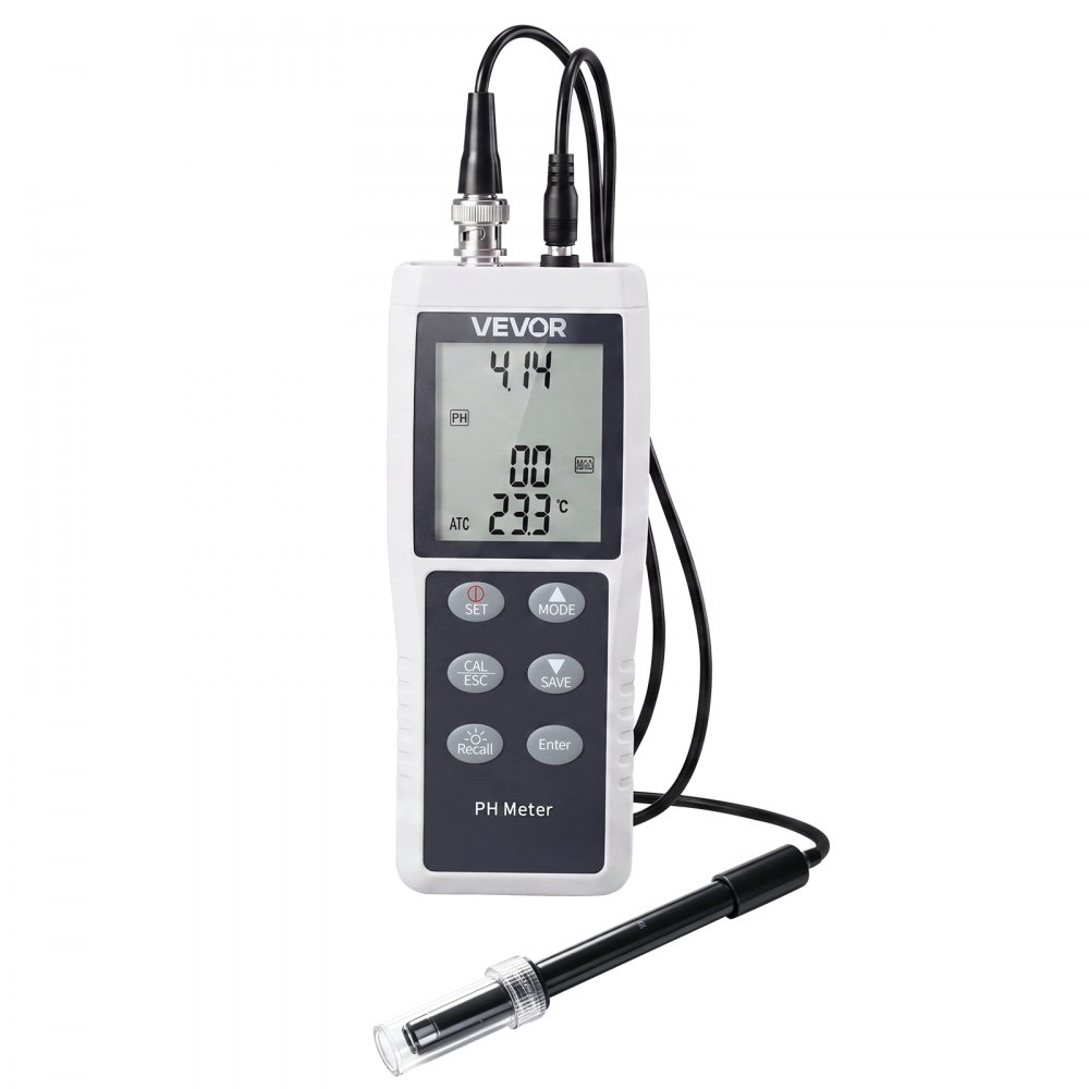 VEVOR pH-Meter, Messbereich 0–14, Wasserdichte Sonde (IP68), 3-Punkt-Automatikkalibrierung