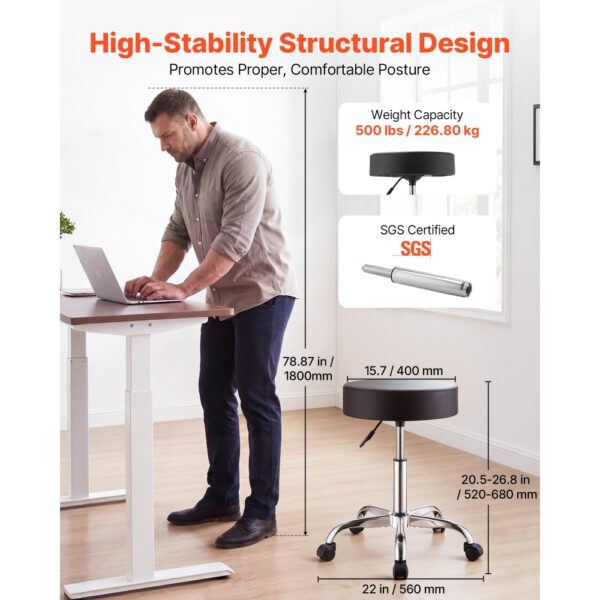VEVOR Rollhocker 226,8 kg, Bürohocker mit PU-Rolle, 360° Drehbar, 2er-Set – Bild 2 VEVOR Rollhocker 226,8 kg, Bürohocker mit PU-Rolle, 360° Drehbar, 2er-Set – Bild 2
