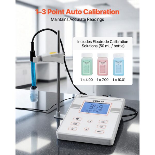 VEVOR Tisch-pH-Meter, Messbereich pH 0–14, Speicher für bis zu 50 Messwerte – Bild 3
