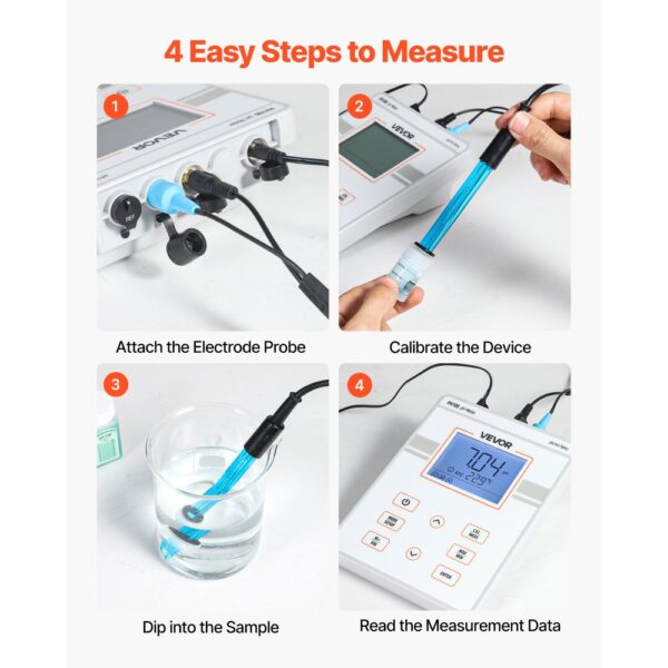 VEVOR Tisch-pH-Meter, Messbereich pH 0–14, Speicher für bis zu 50 Messwerte – Bild 5