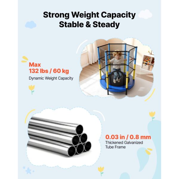 VEVOR Trampolin Mini für Kinder mit 60 kg Tragkraft Sicherheitsnetz 140 cm, Gartentrampolin Outdoor/ Indoor – Bild 2