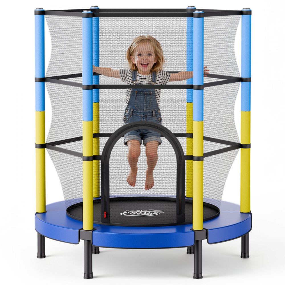 VEVOR Trampolin Mini für Kinder mit 60 kg Tragkraft Sicherheitsnetz 140 cm, Gartentrampolin Outdoor/ Indoor