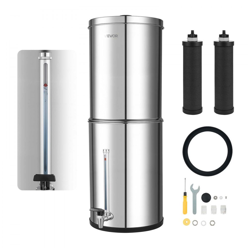 VEVOR Schwerkraft-Wasserfilter Wasserfiltersystem 12,3 L Edelstahl 304, mit 2 Aktivkohlefiltern