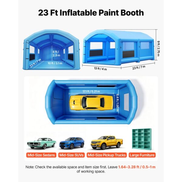VEVOR Aufblasbare Lackierkabine 7x4x2,75m Spritzkabine Autolackierzelt Blau – Bild 2