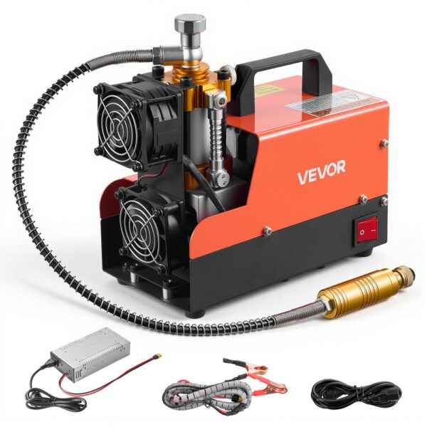 VEVOR PCP Luftkompressor 250W Luftgewehrkompressor 300bar DC 12V AC 230V, 4500PSI 30MPa, Manueller Stopp