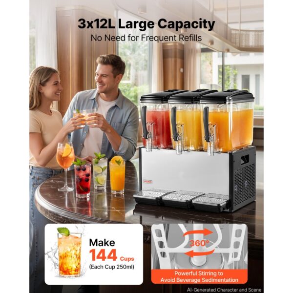 VEVOR Elektrischer Getränkespender 3 x 12 L 7-12 °C Saftspender mit PC-Behälter, Hotels, Bars und Kioske – Bild 2