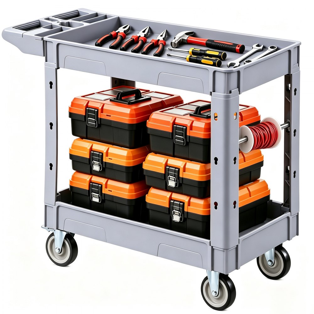 VEVOR Servicewagen Werkstattwagen Rollwagen aus PP 1010x440x845mm Grau, Werkzeugwagen mit 250 kg Tragkraft