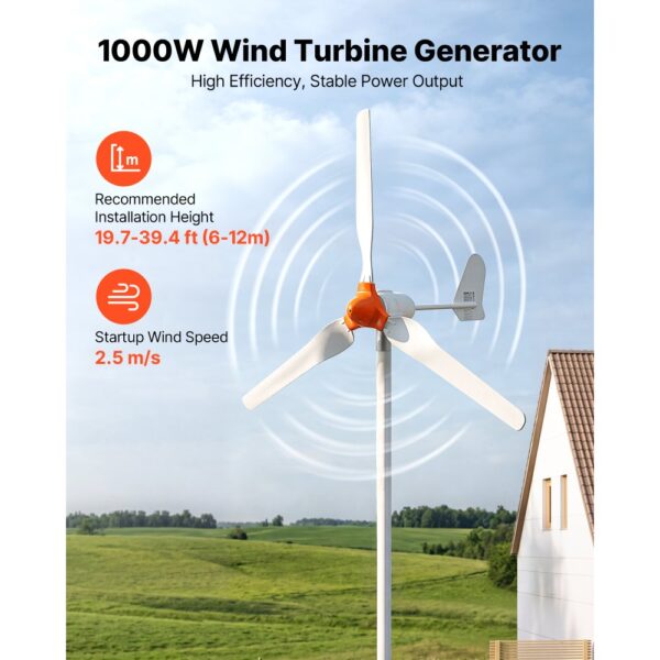 VEVOR 1000W 12V Horizontale Windkraftanlage mit Wind- & Solar-Hybridregler, 3 Rotorblätter – Bild 2