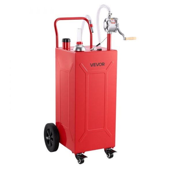 VEVOR 113,6L Kraftstofftrolley Mobile Tankanlage mit Manueller Pumpe Rot, Mit 4 Rollen & Ölstandsanzeige