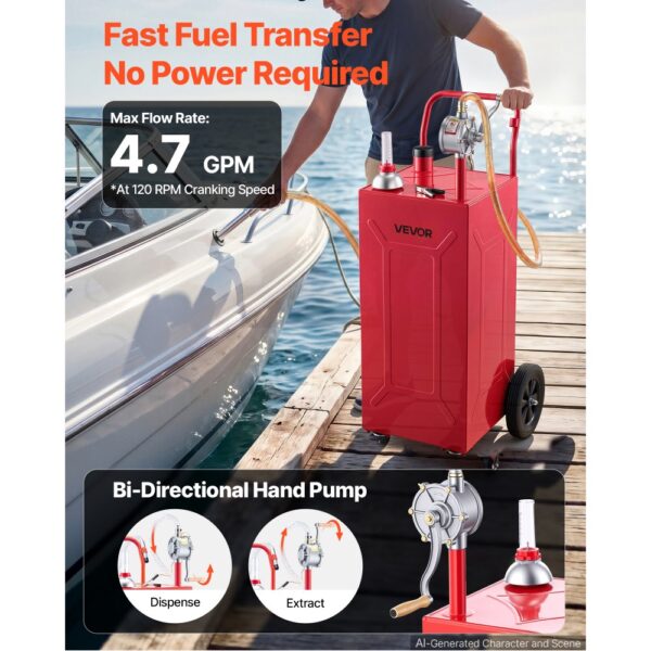 VEVOR 113,6L Kraftstofftrolley Mobile Tankanlage mit Manueller Pumpe Rot, Mit 4 Rollen & Ölstandsanzeige – Bild 3
