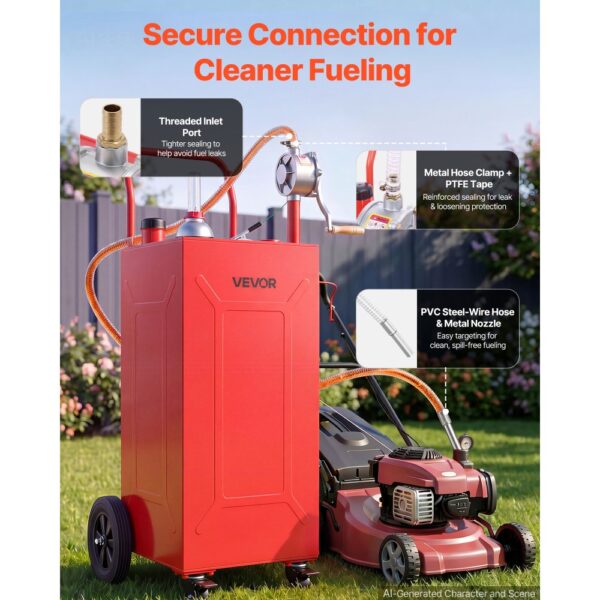 VEVOR 113,6L Kraftstofftrolley Mobile Tankanlage mit Manueller Pumpe Rot, Mit 4 Rollen & Ölstandsanzeige – Bild 5