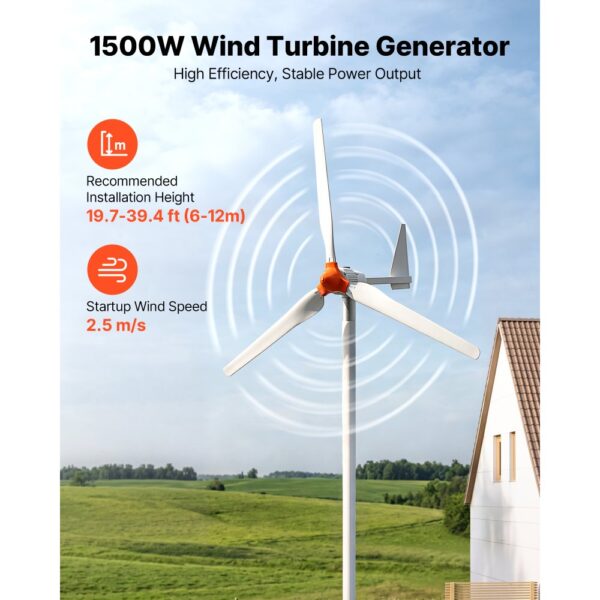 VEVOR 1500W 24V Horizontale Windkraftanlage mit Wind- & Solar-Hybridregler, 3 Rotorblätter – Bild 2