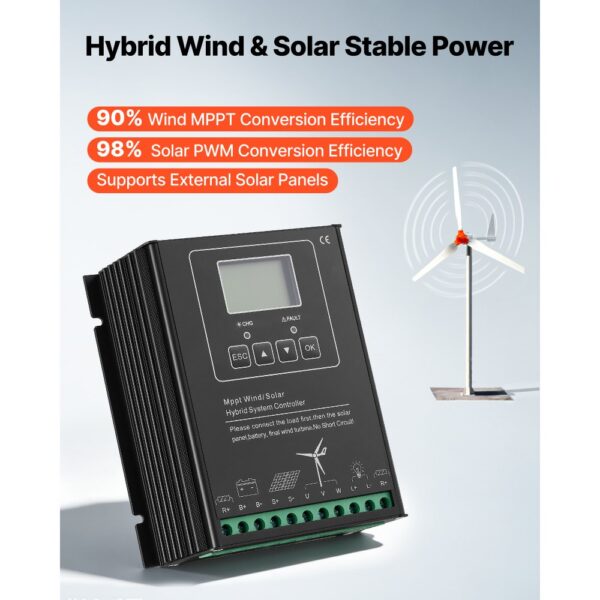 VEVOR 1500W 24V Horizontale Windkraftanlage mit Wind- & Solar-Hybridregler, 3 Rotorblätter – Bild 4
