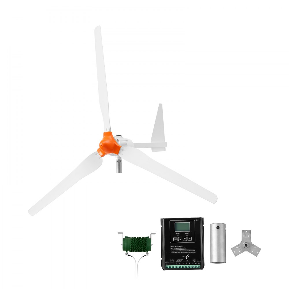 VEVOR 1500W 24V Horizontale Windkraftanlage mit Wind- & Solar-Hybridregler, 3 Rotorblätter