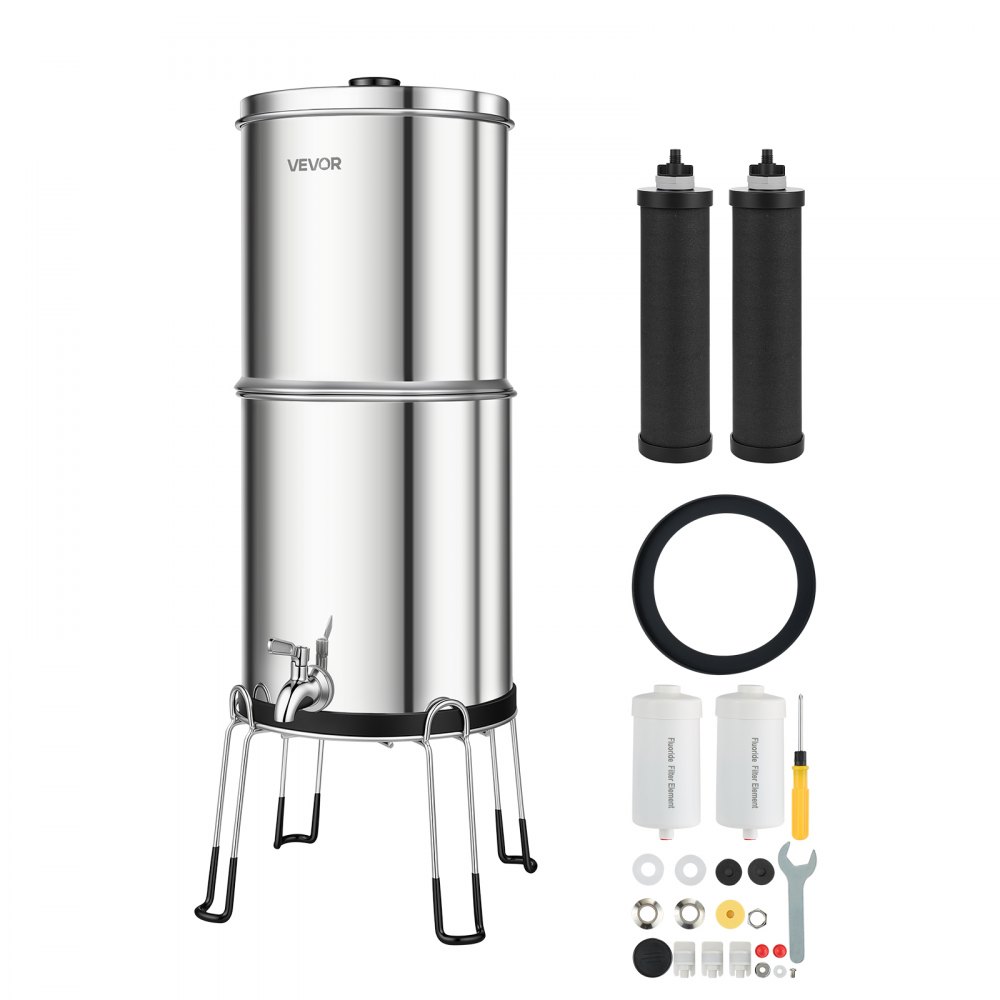 VEVOR Schwerkraft-Wasserfilter Wasserfiltersystem 8,52 L Edelstahl 304, für Zuhause und Camping