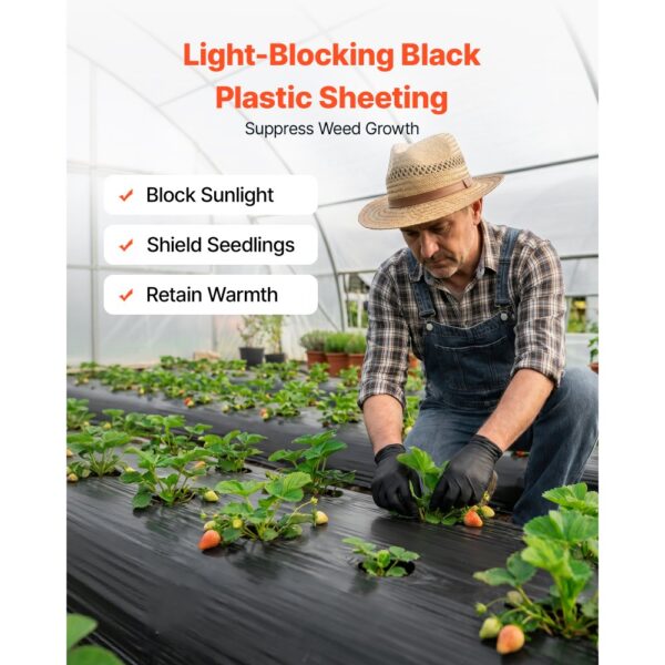 VEVOR Polyethylenfolie 1,83x30,48m Gartenfolie 0,1mm Unkrautvlies Schwarz – Bild 4