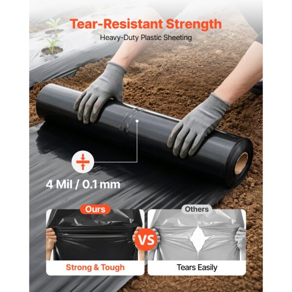 VEVOR Polyethylenfolie 3,05x30,48m Gartenfolie 0,1mm Unkrautvlies Schwarz – Bild 2
