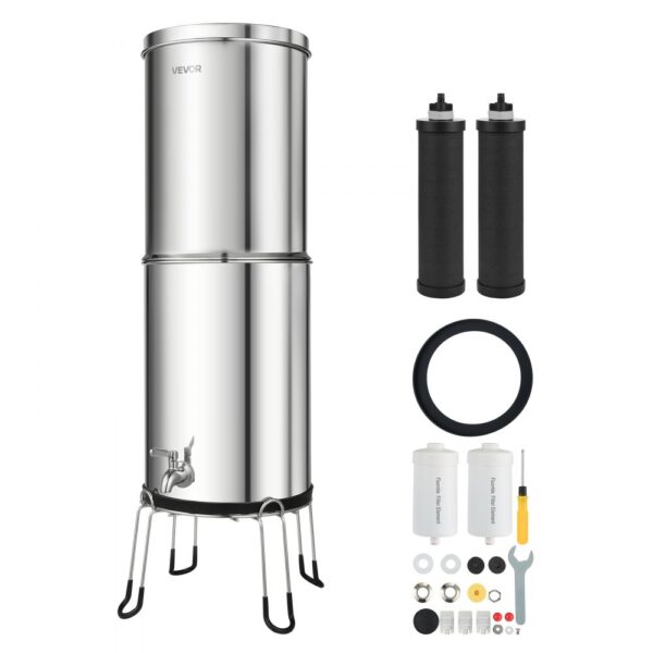 VEVOR Schwerkraft-Wasserfilter Wasserfiltersystem 12,3 L Edelstahl 304, mit 2 Aktivkohlefiltern