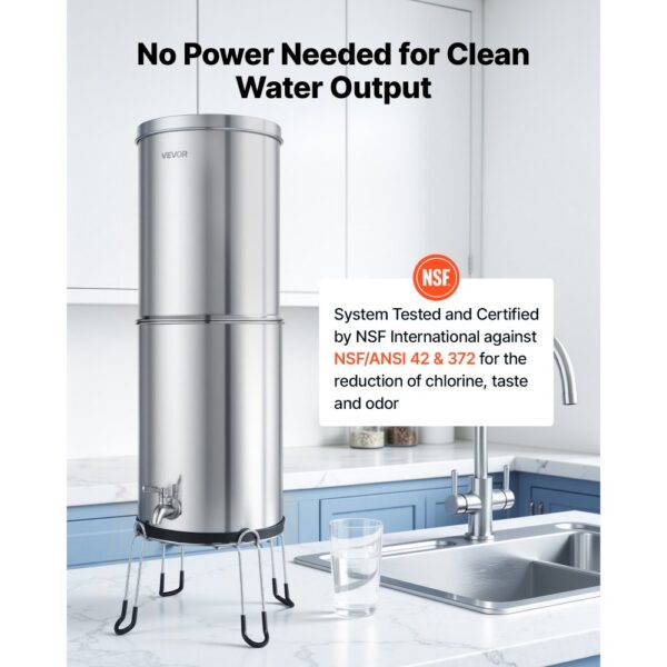 VEVOR Schwerkraft-Wasserfilter Wasserfiltersystem 12,3 L Edelstahl 304, mit 2 Aktivkohlefiltern – Bild 2