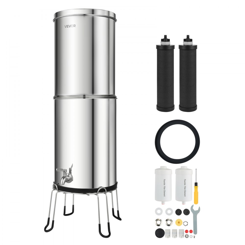 VEVOR Schwerkraft-Wasserfilter Wasserfiltersystem 12,3 L Edelstahl 304, mit 2 Aktivkohlefiltern