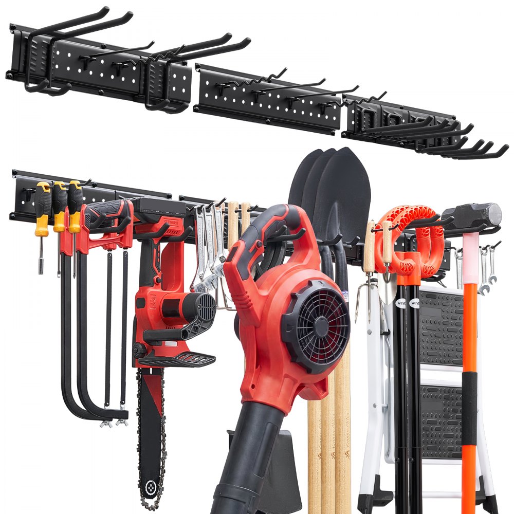 VEVOR Gerätehalter Wandhalterung Werkzeughalter 1257,3mm 272kg Belastbar, 3 Schienen & 12 Haken