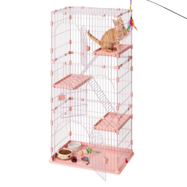 VEVOR Katzenkäfig Katzengehege 4-Stock Katzenauslauf 84x60,5x163,5 cm, Rosa