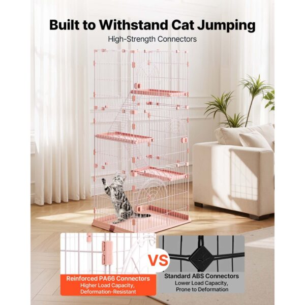 VEVOR Katzenkäfig Katzengehege 4-Stock Katzenauslauf 84x60,5x163,5 cm, Rosa – Bild 3