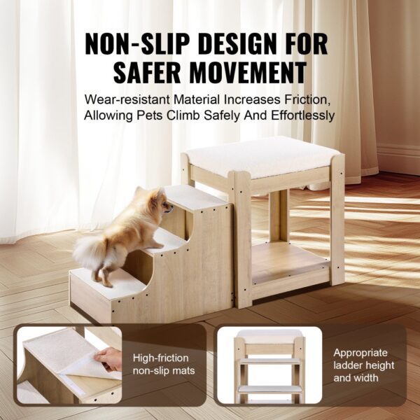VEVOR Etagenbett für Haustiere mit Treppe, Fenstersitz für Hunde/Katzen, Haustierbettcouch 120x50x65cm (Beige) – Bild 5