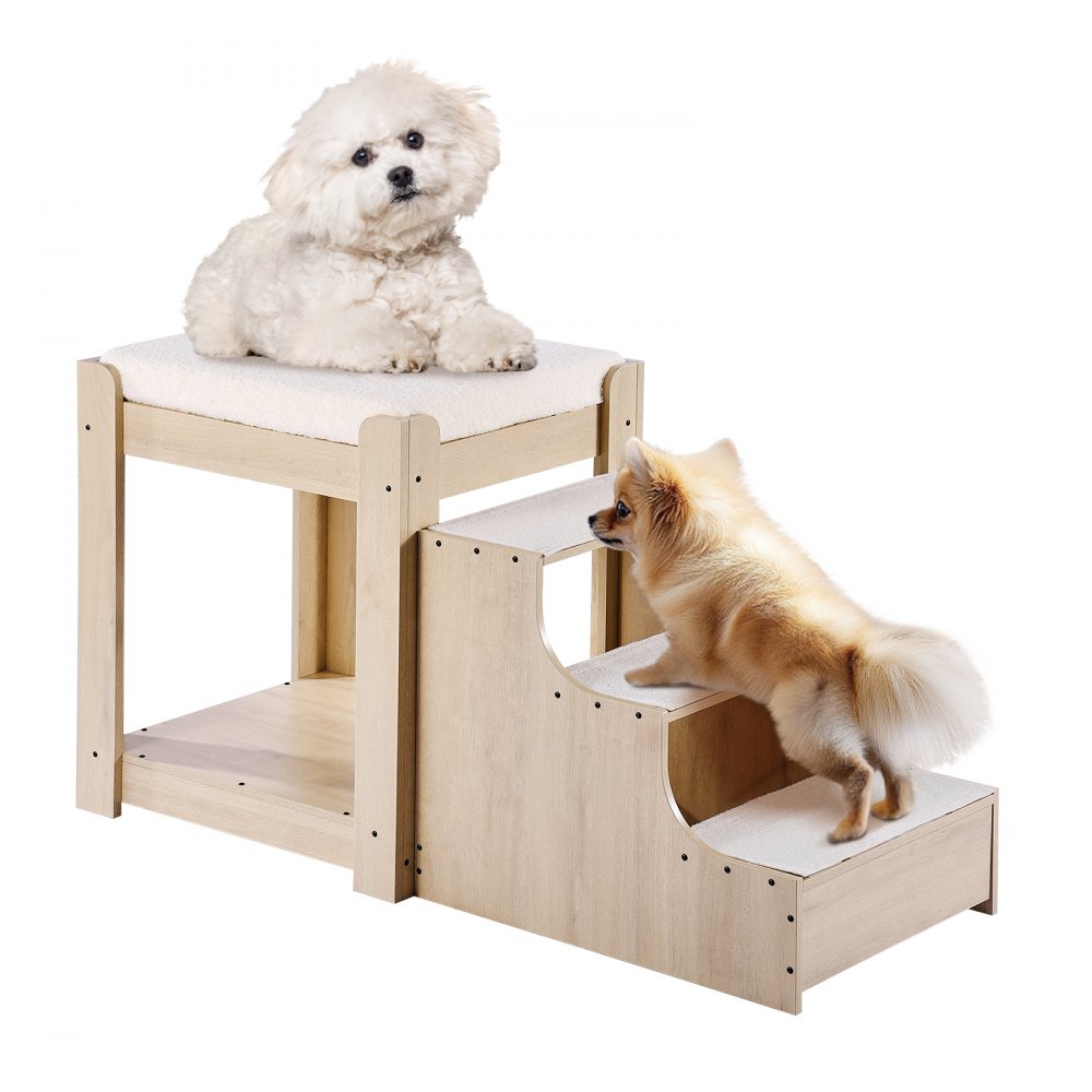 VEVOR Etagenbett für Haustiere mit Treppe, Fenstersitz für Hunde/Katzen, Haustierbettcouch 120x50x65cm (Beige)