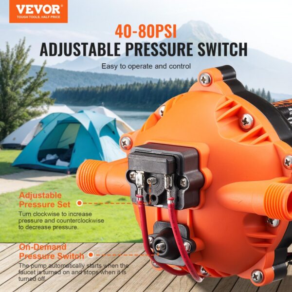 VEVOR 12-V-Membranpumpe, 18,93 L/min, 70 PSI, 1/2 Zoll MNPT-Anschluss, für Wohnmobil – Bild 3