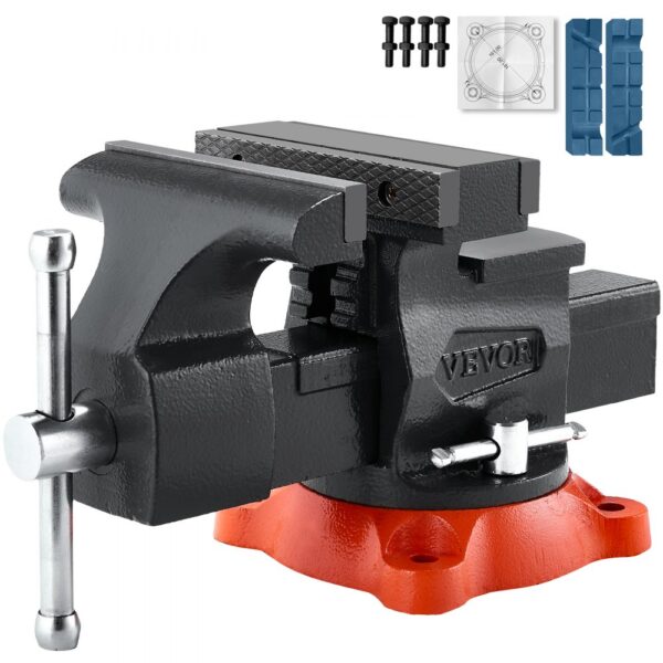 VEVOR Schraubstock, 140 mm Backenbreite, 140 mm max. Backenöffnung, 360° schwenkbare Feststellbasis