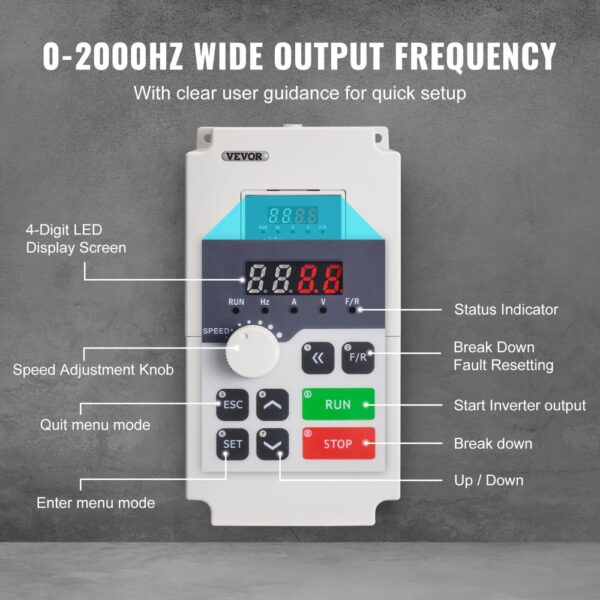 VEVOR Frequenzumrichter VFD 5PS, 4kW, 8,5A, 3-Phasen-AC, 380V Eingang auf 3-Phasen-AC – Bild 3