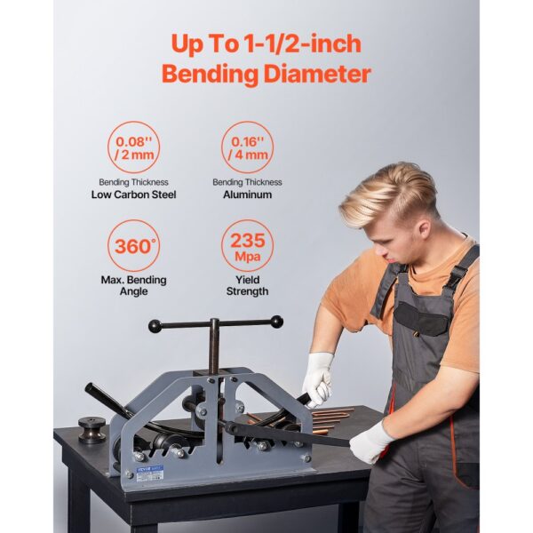 VEVOR Rohrbiegemaschine, max. 1-1/2 Zoll, manueller Rohrbieger mit 6 Matrizen – Bild 2