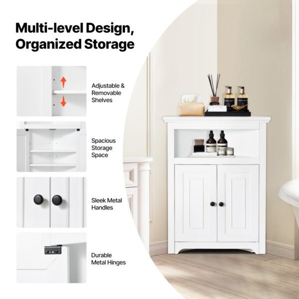 VEVOR Eckschrank Aufbewahrungsschrank mit 3-stufiger Regalen Mehrzweckschrank (845 mm Hohe) mit 2 Holztüren – Bild 4