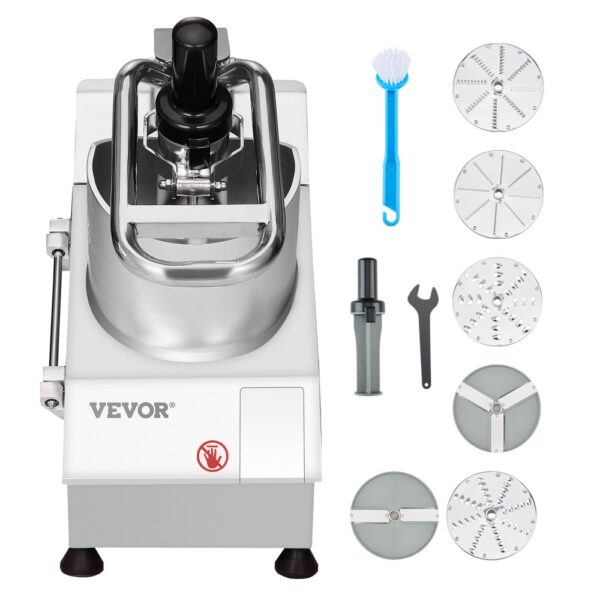 VEVOR Küchenmaschine Gemüseschneider Gemüsezerkleiner 2 Einfüllöffnungen, 3/5/7/10 mm Raspel, 2/4 mm Hobel