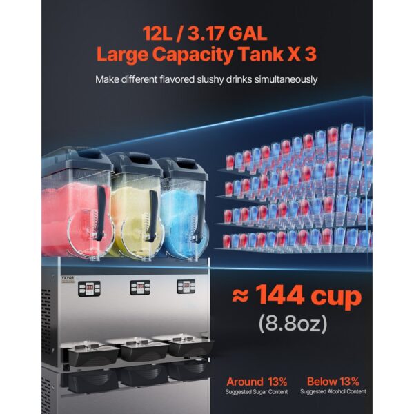 VEVOR kommerzielle Slusheis Maschine 12 L x 3 Dreifachtank-Maschine für gefrorene Getränke – Bild 2