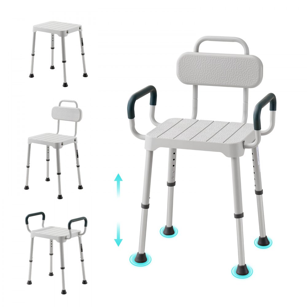 VEVOR Duschstuhl 181,4 kg, 6-stufig Höhenverstellbarer Duschsitz mit Armlehnen, Rahmen aus Aluminiumlegierung
