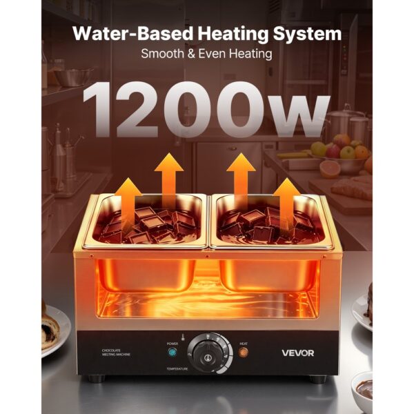 VEVOR Schokoladenschmelzmaschine 2 Abnehmbare Behälter Edelstahl 1,2 kW, mit Temperaturregelung 30–85 ℃ – Bild 3