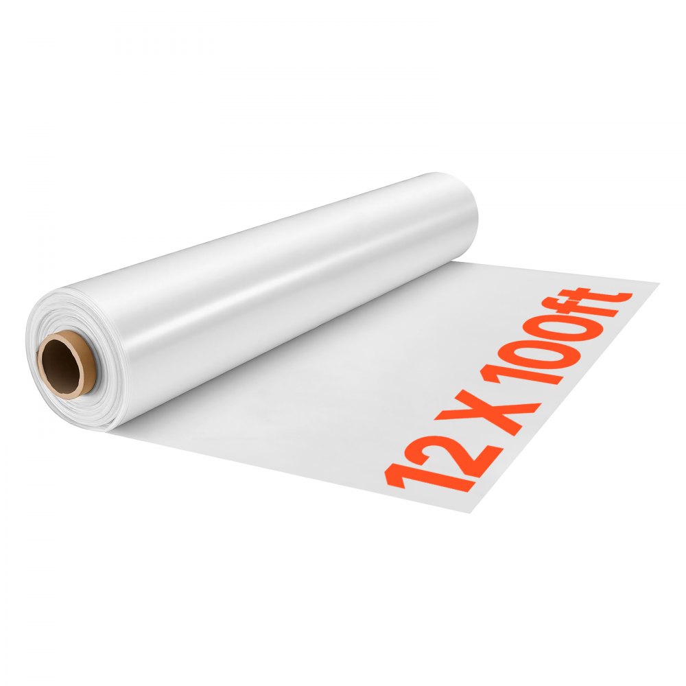 VEVOR Gewächshausfolie 3,7x30,5m Polyethylenfolie 0,143–0,152mm Tunnelfolie, Lichtdurchlässig, Meterware