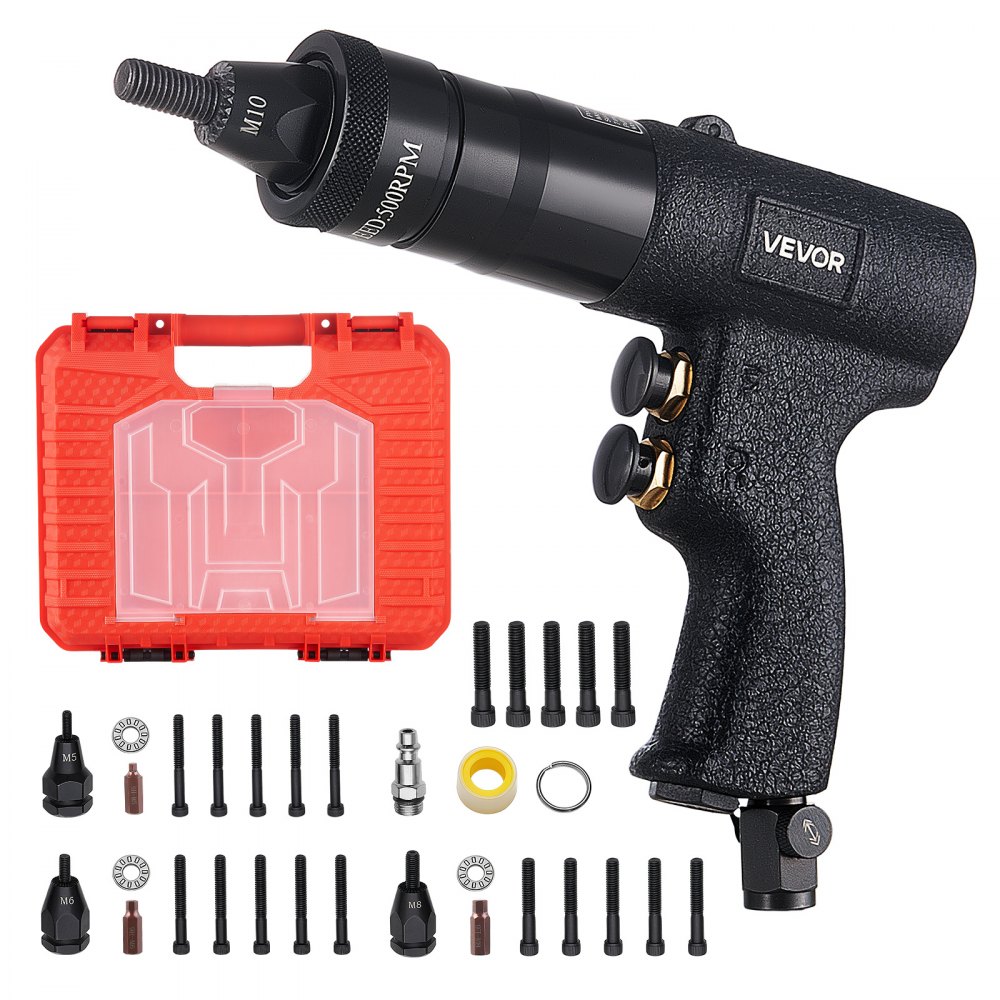 VEVOR Druckluft Nietmutternzange Set mit Metrischen Kopfstück M5 M6 M8 M10, 1134kg Zugkraft, Mit 20 Mandrels
